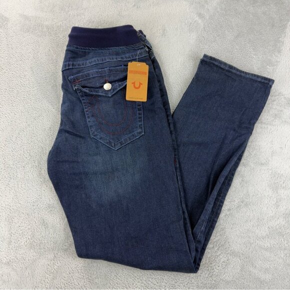 True Religion NWT Men's Size 33x33 Blue Denim Jeans Straight Leg w/Drawstrings - Picture 4 of 10